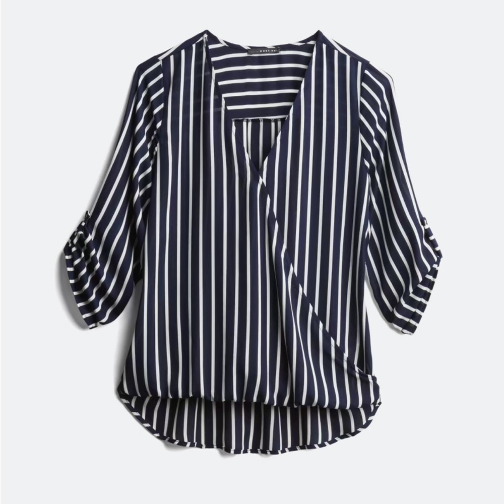 Stitch Fix Beacon Allan Surplice Navy Striped Top